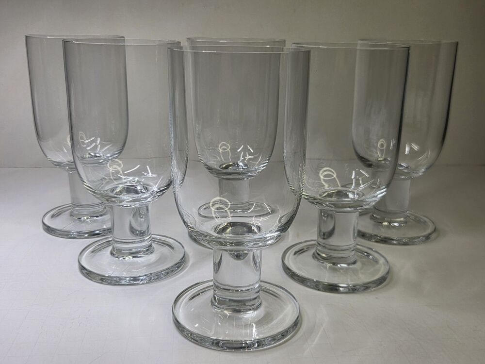 Set Of 6 CRATE & BARREL Viva Clear Water Goblets Glasses Rare Discontinued 6.4"